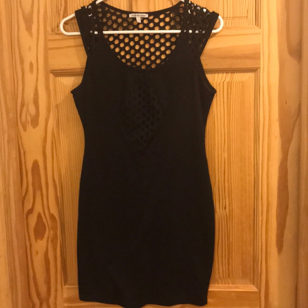 Black body con dress with mesh